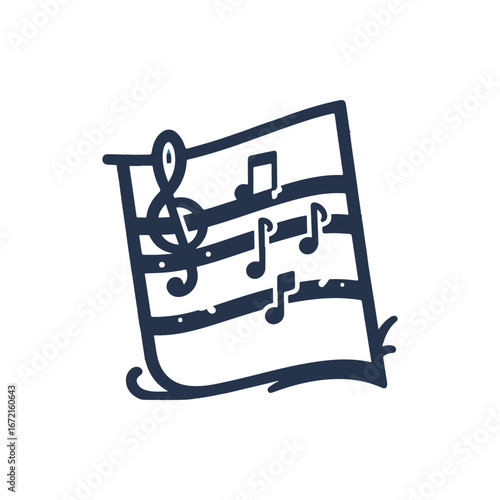 Hand-drawn music sheet with notes and clef symbol, symbolizing creativity and art