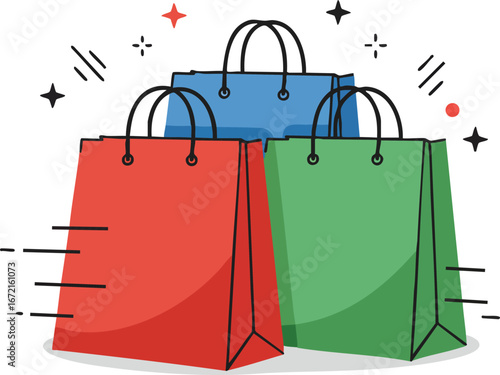 Colorful Shopping Bags Illustration Sale Discount Purchase Consumerism Retail