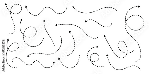 Squiggle line dashed arrow. Dash curved vector editable stroke arrow. Isolated on white background. Vector illustration. EPS 10