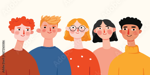 A diverse group of individuals stand together, each with unique characteristics, fostering a sense of unity and inclusion. A visual representation of togetherness and shared identity.