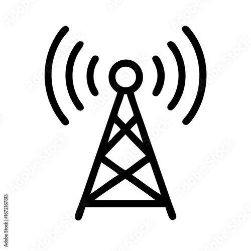 Radio Tower Emitting Waves Icon for Communication Concepts, Wireless Networks, Broadcast Media, Signal Strength Illustrations and Digital Infrastructure Websites