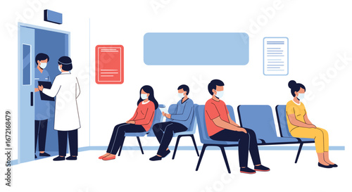 Patients wait patiently for their medical appointments in a clean hospital waiting area