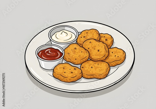 Chicken Nuggets with Dipping Sauces Illustration