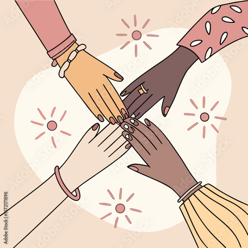 Several woman hands touching each other
