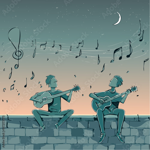 sunset guitar serenade stone wall