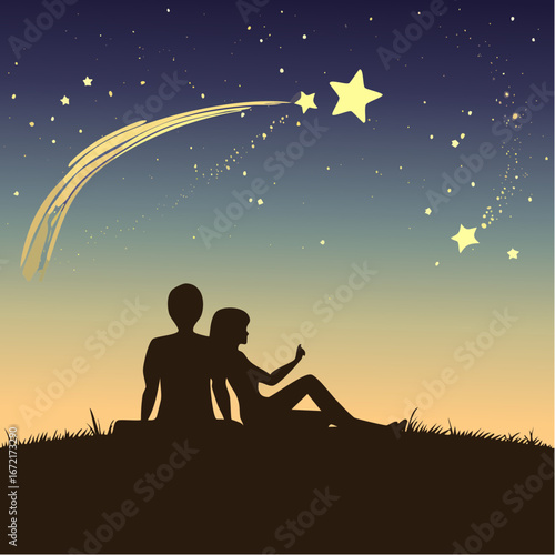  stargazing companions constellation bond; two silhouettes lying side by side on a grassy bank under a minimalist night sky