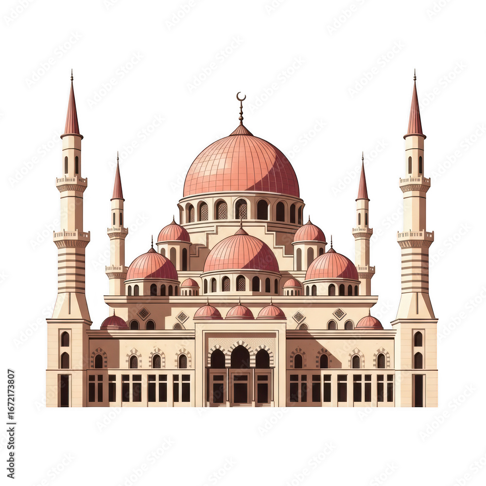 Fototapeta premium Ornate mosque architecture isolated on transparent background