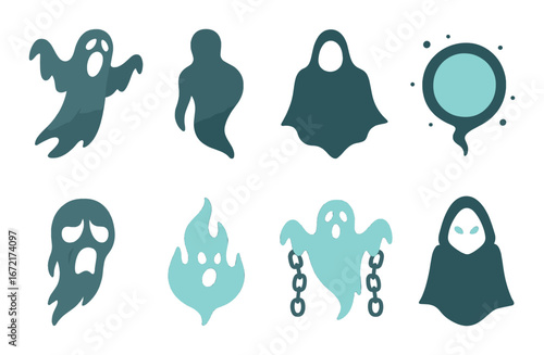 Spooky ghost illustrations with eerie and creepy cartoon designs