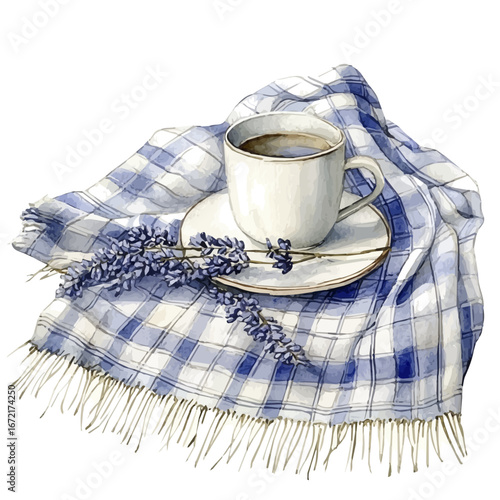 watercolor of Cozy Morning Spring Vibes, vector, isolated on a white background.