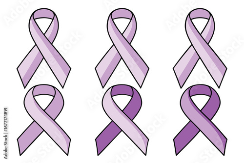 Six Lavender Awareness Ribbons on a White Background lavender ribbon cancer awareness