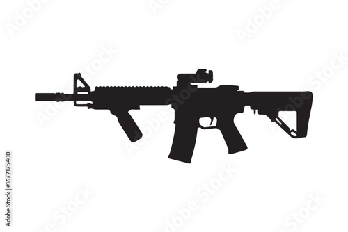 m4 carbine firearm vector silhouette with tactical rail handguard flash suppressor in ai eps png