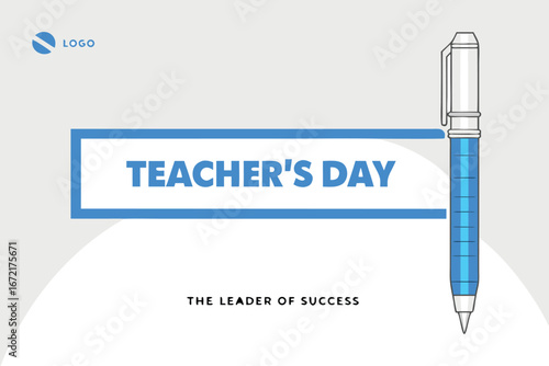 Teacher's Day Greeting with Pen and Logo on Gray Background education teaching