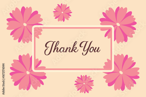 Thank You message surrounded by pink flowers on a cream background gratitude appreciation