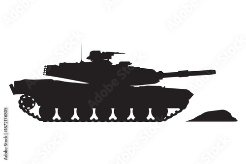 military tank vector silhouette on mound of earth with detailed turret cannon tracks ai eps png jpeg download for design