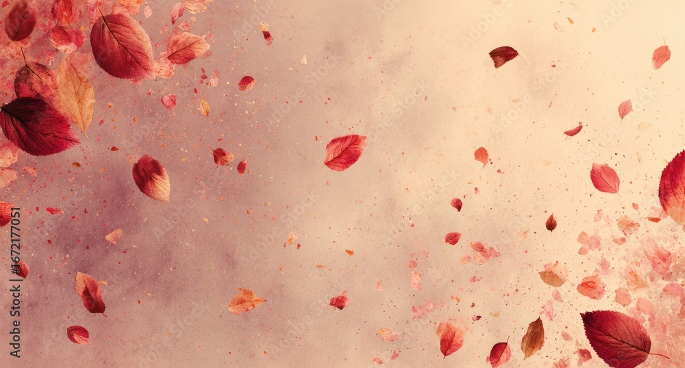 Fototapeta premium Autumn leaves swirling in a soft, hazy atmosphere