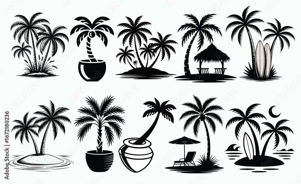 Obraz premium palm tree silhouette vector tropical
