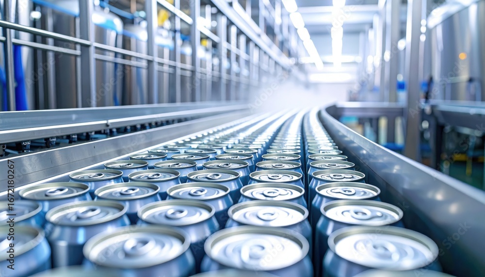 Obraz premium Aluminum Cans on Conveyor Belt in Factory