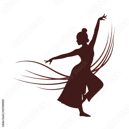 Silhouette of a dancer gracefully performing a classical Indian dance with flowing lines, evoking a sense of movement and cultural richness.
