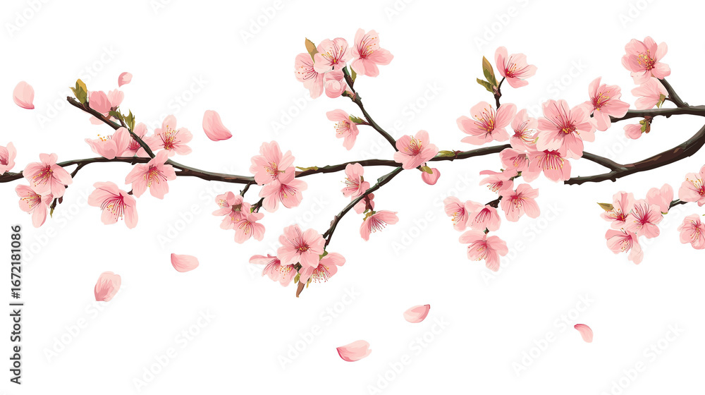 Obraz premium Cherry blossom branch with blooming Sakura. Realistic watercolor cherry flower