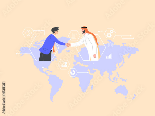 Expanding markets or businesses to a global level, trading goods and services internationally