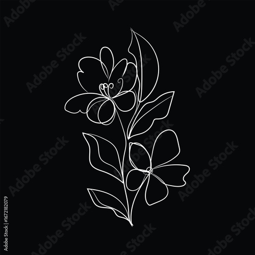 A delicate black and white floral pattern with intricate leaves and blossoms, perfect for a vintage spring or wedding design