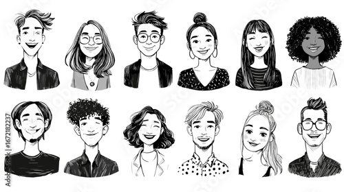 Diverse illustrated portraits of young people