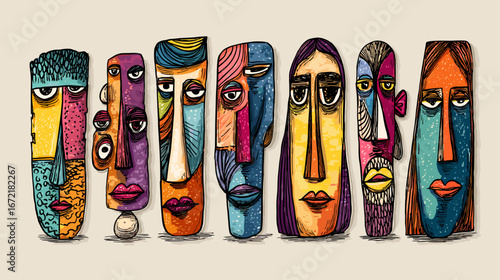 Diverse Hand-Drawn Portraits Collection color