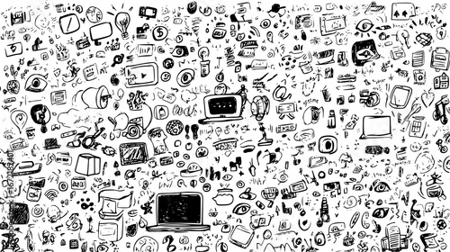 Hand-drawn technology doodles collage