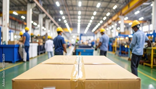 Cardboard Box in Factory with Workers
