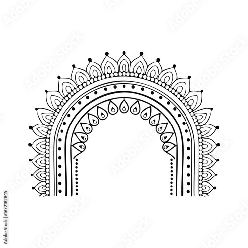Intricate black archway with floral mandala design decorative ornamental
