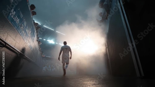 Soccer Player Walking Towards Stadium Lights Fans Cheering, 4k video footage