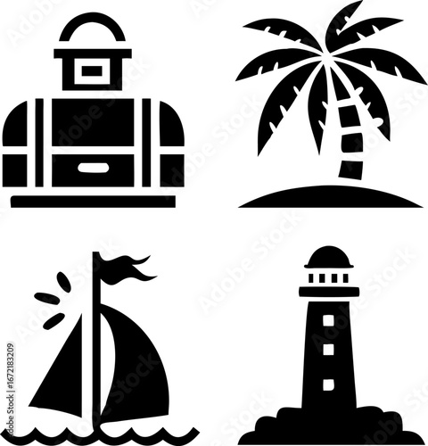 Dreaming of tropical getaways with treasure, palm trees, sailing, and guiding lighthouses