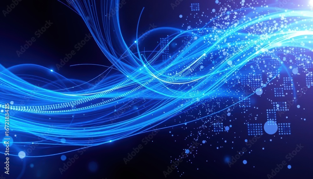 Obraz premium Abstract Blue Wave Background Digital Technology & Data Flow