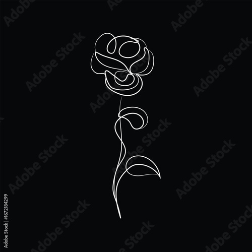 An ornate black and white illustration of a woman with her hair formed by a floral pattern of roses, leaves, and swirls