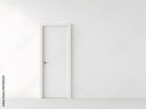 White door mock up isolated on white background, copy space