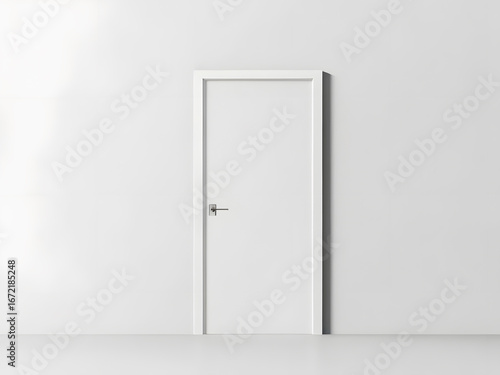 White door mock up isolated on white background, copy space
