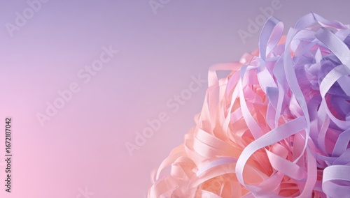 Pastel ribbons in a tangled heap against a soft gradient