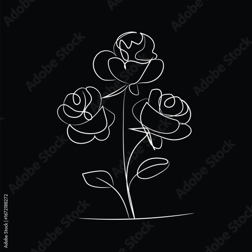 Black and white orchid flowers with decorative floral leaf and vine design
