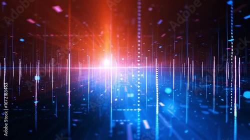 Tech-inspired abstract background of data patterns, gradients, and light effects