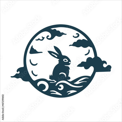 Mid Autumn Festival Rabbit Silhouette Full Moon Mid Autumn Festival Full moon with a rabbit silhouette inside referencing the Jade Rabbit legend