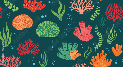 Vibrant underwater scene filled with diverse coral reefs and marine plants creating a breathtaking aquatic ecosystem