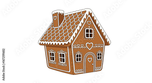 A charming gingerbread house decorated with sweet frosting and candies for the holiday season