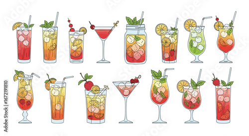 A colorful collection of refreshing summer cocktails perfect for any celebration or gathering