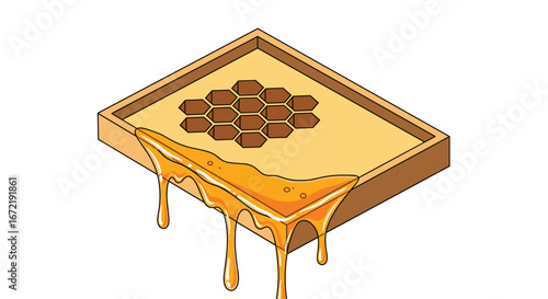 Capturing the sweetness of nature a vibrant illustration of a honeycomb frame overflowing with liquid gold