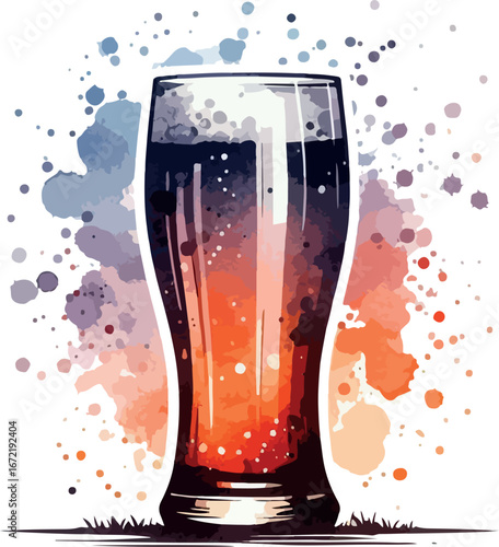 An isolated vector illustration of a cold glass of beer and champagne with a splash of fresh bubbles