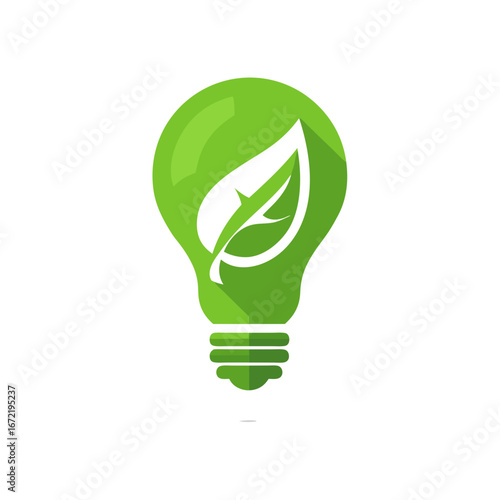 light bulb with green leaf