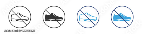 No Barefoot Prohibition Sign Set – Footprint Ban Icons and Forbidden Footstep Symbols, vector illustration.