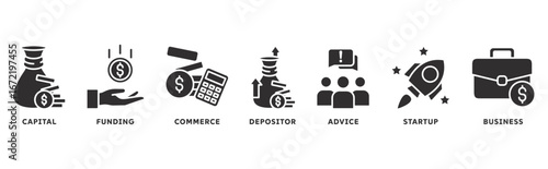 Angel Investor icon set illustration concept with icon of capital, funding, commerce, investor, advice, startup, business