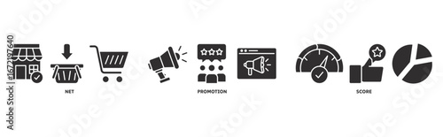 NPS ( Net Promotor Score) icon set illustration concept with icon of shopping, customer, rating