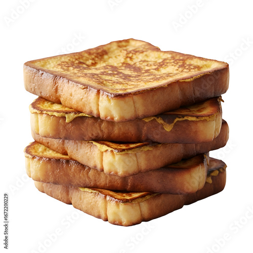 Stack of Golden Brown French Toast on White Background.